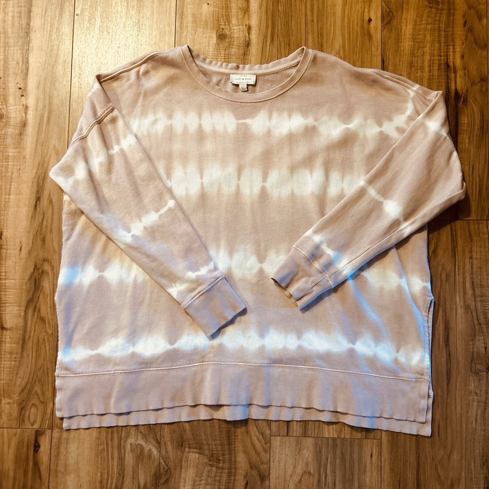 Lucky Brand Womens Large Tie Dye Crewneck Sweatshirt Dusty Pink & White